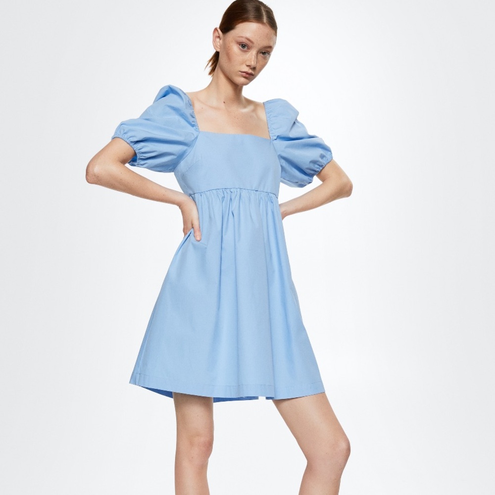 Mango Puffed Sleeve Cotton Dress